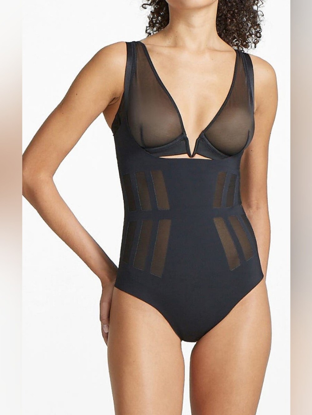 Commando Black Sheer-Panel Sculpting Bodysuit